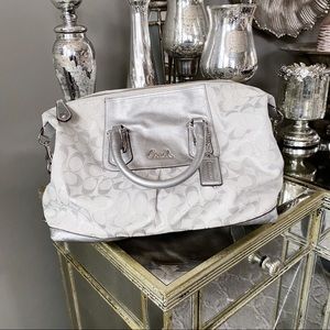 Coach silver & white handbag